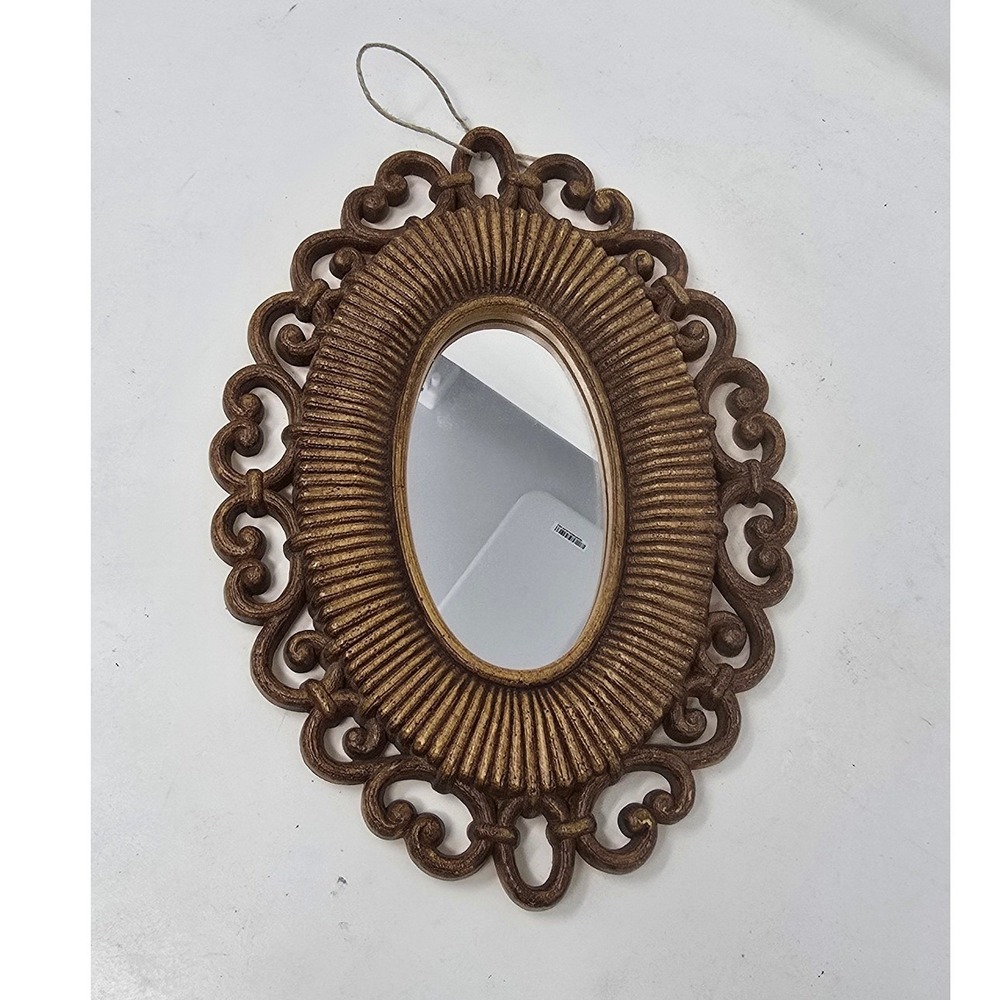 Vtg Dart Homco MCM oval mirror‎ faux rattan wicker USA boho-chic Americana retro